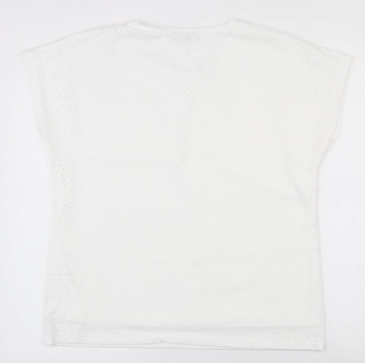 Anna Rose  Womens White Geometric Polyester Basic T-Shirt Size L Round Neck