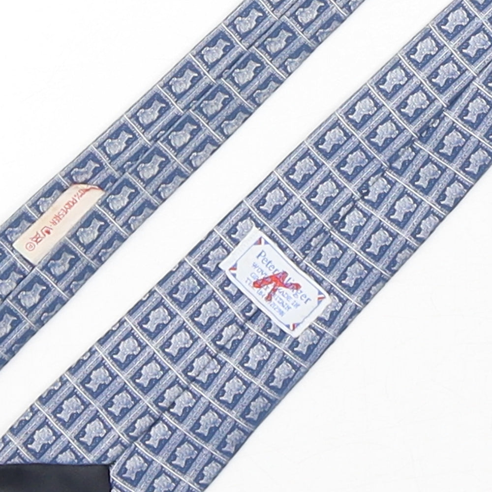 Peter Klinger  Mens Blue Geometric Polyester Pointed Tie One Size