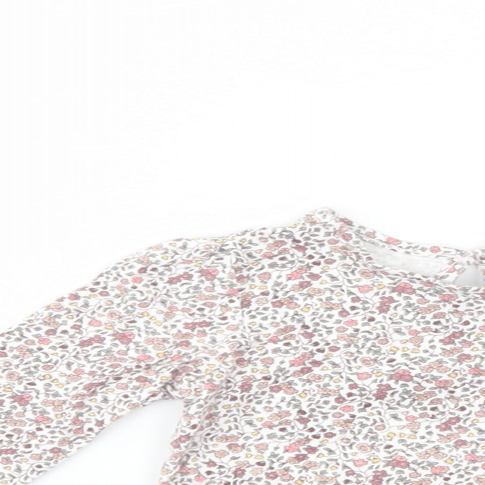 H&M Baby Pink Floral Cotton Basic T-Shirt Size 12-18 Months Crew Neck Button