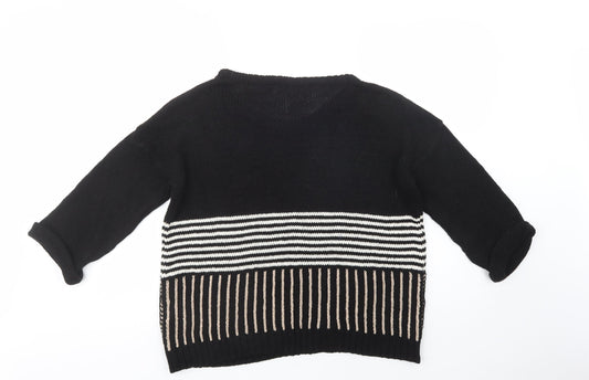 Wallis Womens Black Boat Neck Striped Acrylic Pullover Jumper Size M