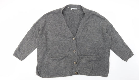 Pull & Bear Womens Grey V-Neck  Acrylic Cardigan Jumper Size L