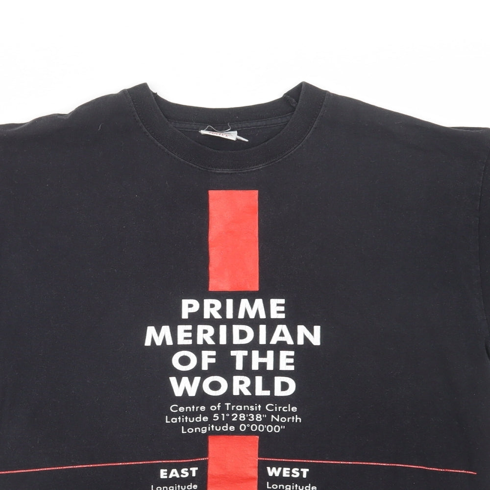 Fruit of the Loom Mens Black  Cotton  T-Shirt Size M Crew Neck  - Greenwich