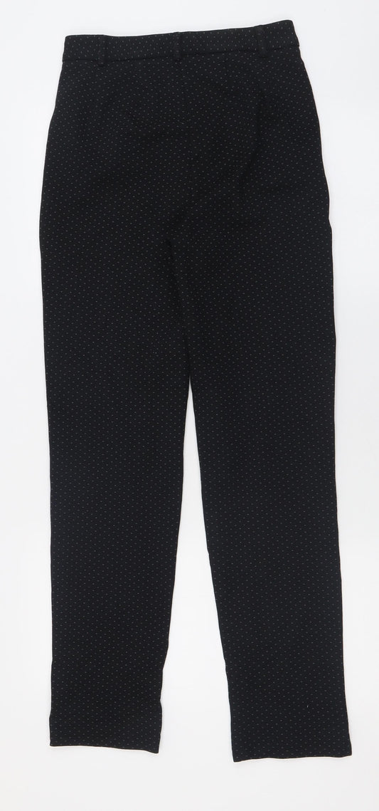 Marks and Spencer Womens Black Geometric Viscose Trousers  Size 6 L30 in Regular Hook & Eye