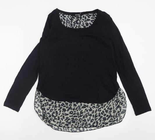 Stella Morgan Womens Black Crew Neck Animal Print Cotton Pullover Jumper Size 8