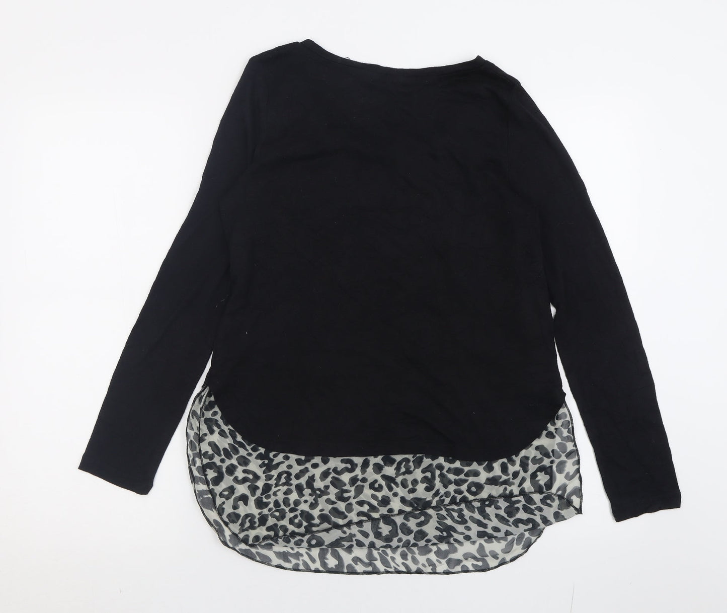 Stella Morgan Womens Black Crew Neck Animal Print Cotton Pullover Jumper Size 8