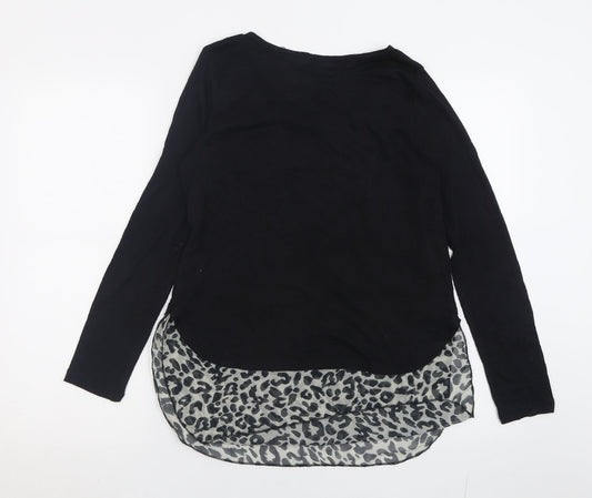 Stella Morgan Womens Black Crew Neck Animal Print Cotton Pullover Jumper Size 8