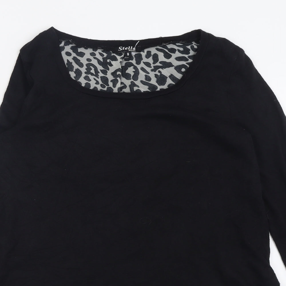 Stella Morgan Womens Black Crew Neck Animal Print Cotton Pullover Jumper Size 8