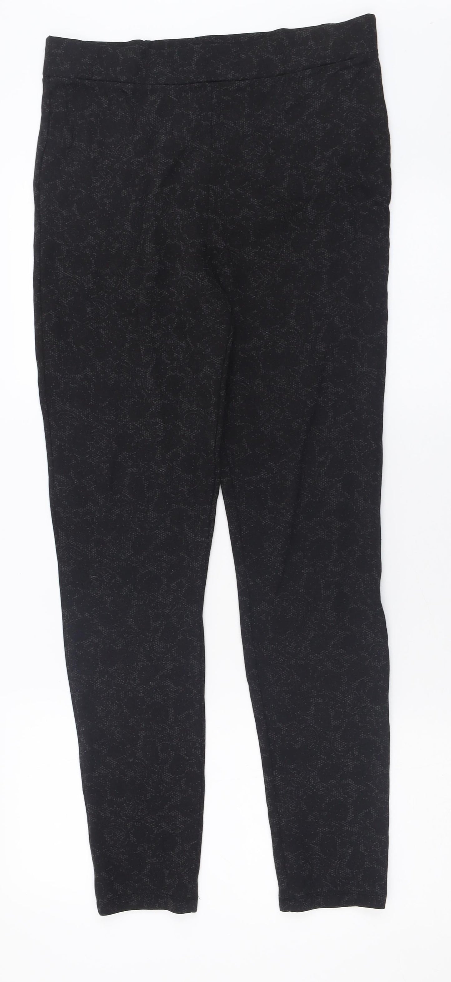 Marks and Spencer Womens Black Animal Print Polyamide Capri Trousers Size 12 L29 in Regular