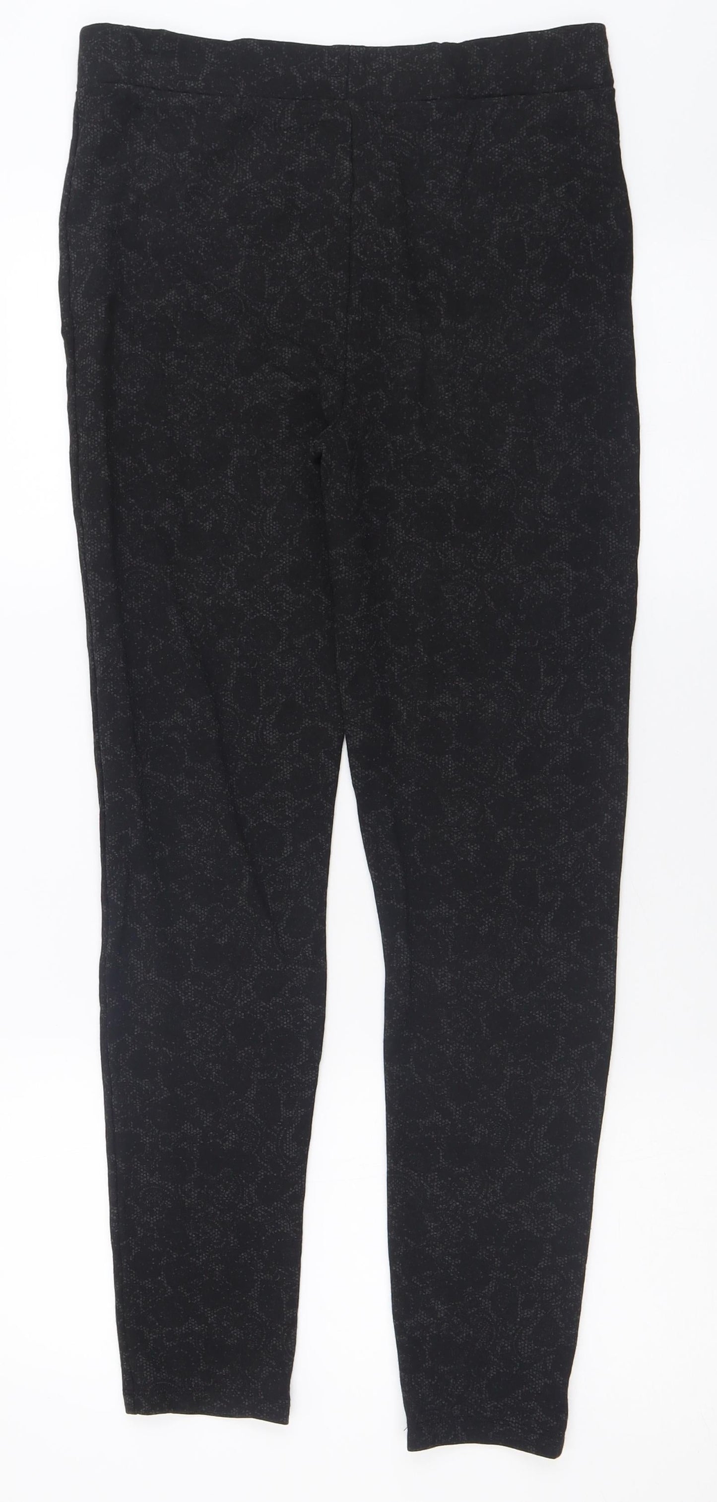 Marks and Spencer Womens Black Animal Print Polyamide Capri Trousers Size 12 L29 in Regular
