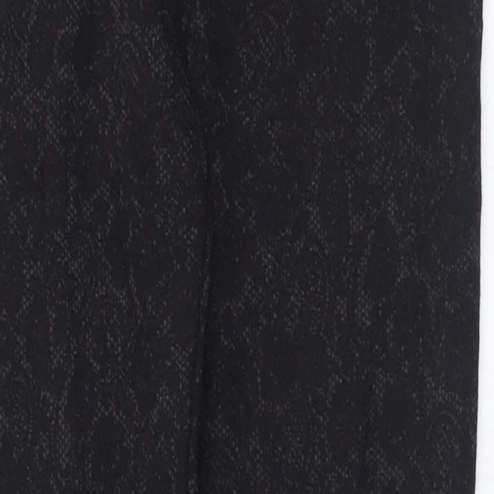 Marks and Spencer Womens Black Animal Print Polyamide Capri Trousers Size 12 L29 in Regular