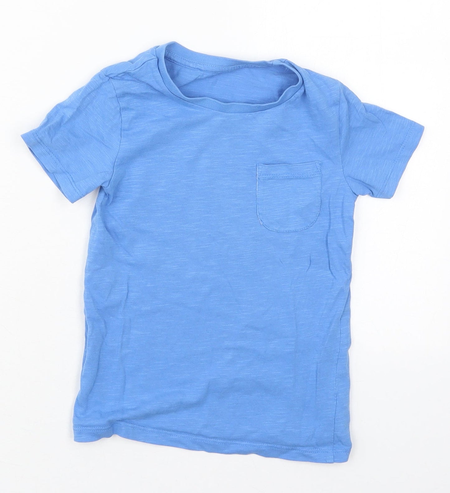Dunnes Boys Blue  Cotton Basic T-Shirt Size 3-4 Years Crew Neck Pullover - Chest Pocket