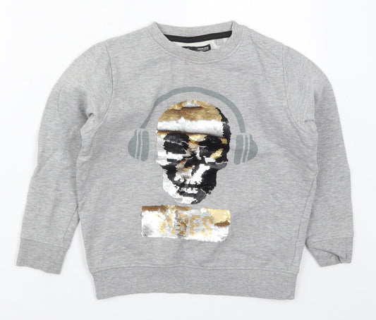NEXT Boys Grey  Cotton Pullover Sweatshirt Size 9 Years  Pullover - DJ Skull