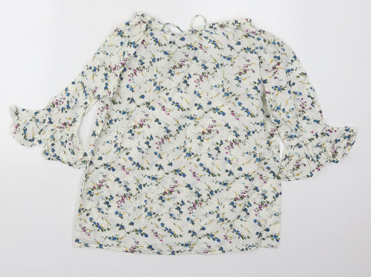 Fig Womens White Floral Cotton Basic Blouse Size S Boat Neck