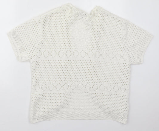Glimpse Womens White V-Neck  Acrylic Cardigan Jumper Size L