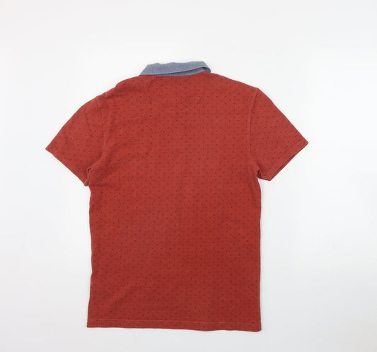 NEXT Mens Orange Polka Dot Cotton  Polo Size S Collared Button