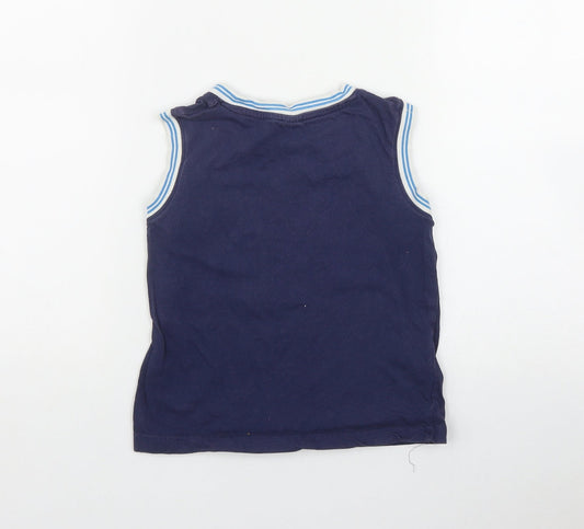 S G Junior Boys Blue  Cotton Basic Tank Size 5-6 Years Round Neck