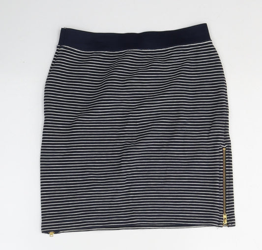 Warehouse Womens Blue Striped Cotton Mini Skirt Size 8