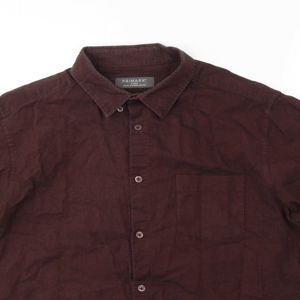 Primark Mens Red  Cotton  Button-Up Size L Collared Button