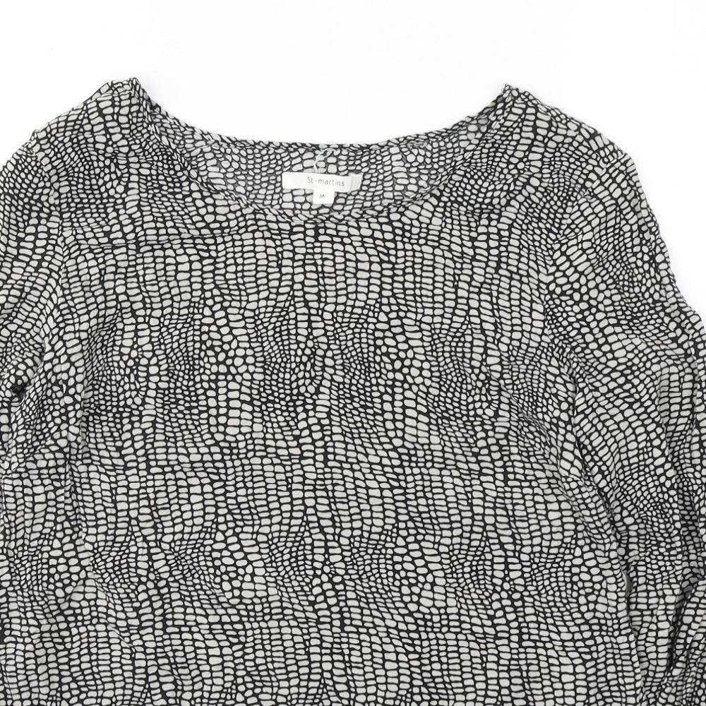 St Martins Womens Black Geometric Viscose Basic Blouse Size 10 Round Neck