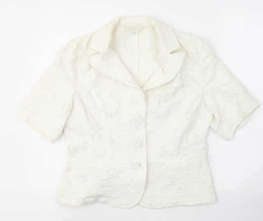 Marks and Spencer Womens White Floral  Jacket Blazer Size M  Button