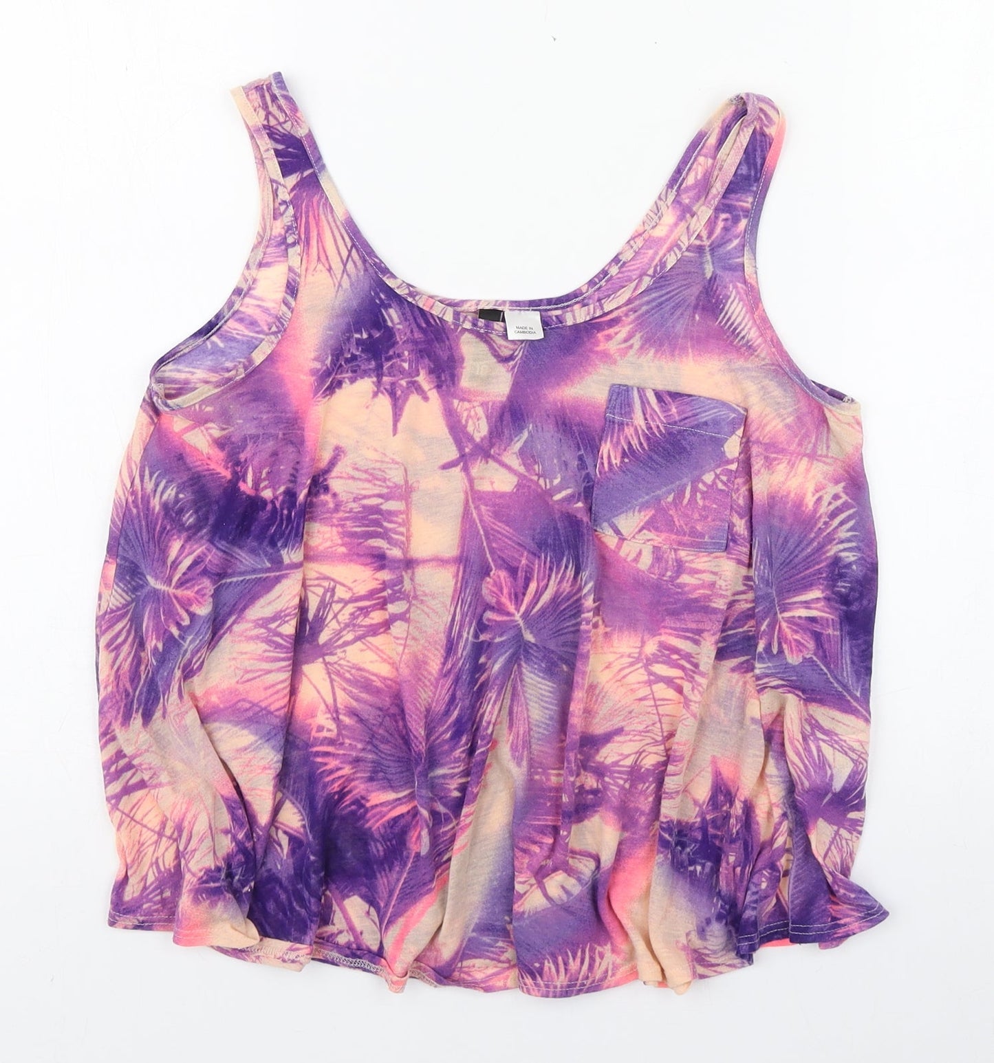 Divided Womens Purple Floral Polyester Basic Tank Size 10 Round Neck