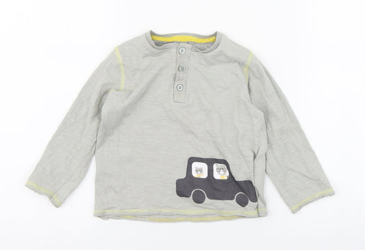Vertbaudet Boys Grey  100% Cotton Basic T-Shirt Size 3 Years Round Neck Button - Car
