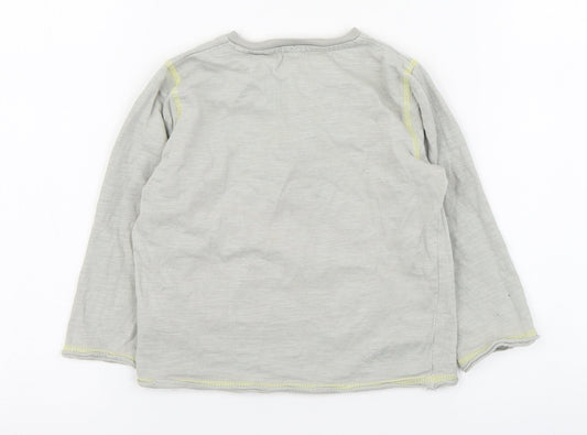 Vertbaudet Boys Grey  100% Cotton Basic T-Shirt Size 3 Years Round Neck Button - Car