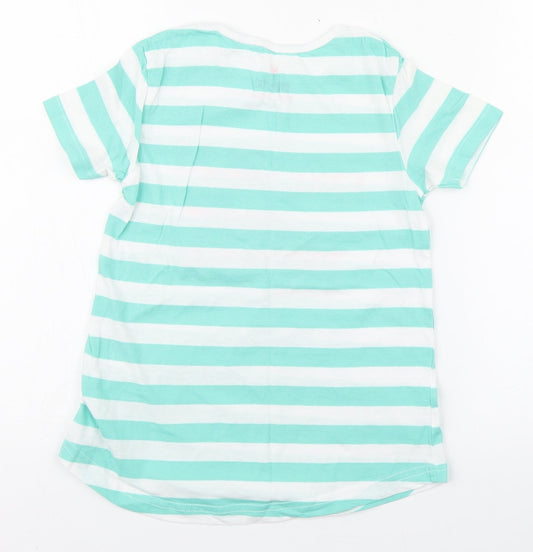 Pepperts Girls Green Striped 100% Cotton Basic T-Shirt Size 8 Years Round Neck Pullover - Sea Size 6-8