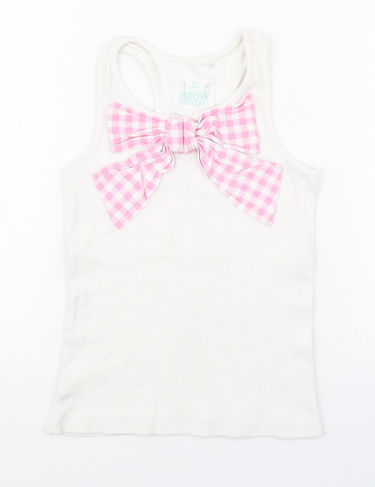 TU Girls White  Cotton Basic Tank Size 7 Years Round Neck Pullover