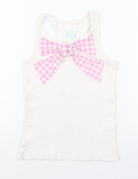 TU Girls White  Cotton Basic Tank Size 7 Years Round Neck Pullover