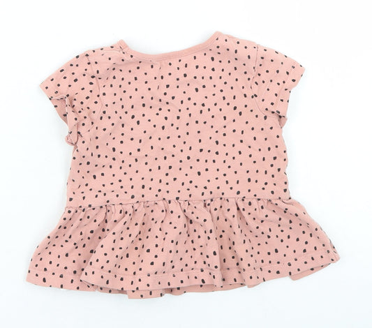 George Girls Pink Polka Dot Cotton Basic T-Shirt Size 12-18 Months Crew Neck  - Peplum