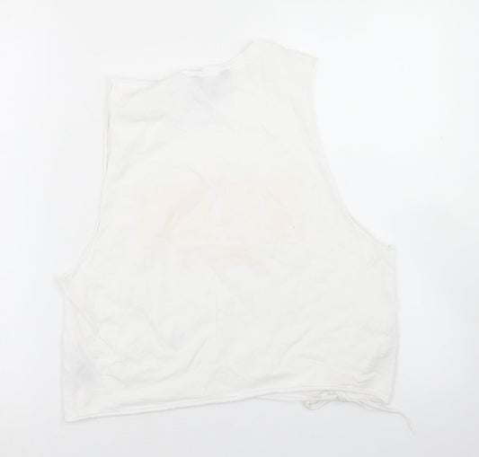 New Look Womens White  Cotton Cropped Tank Size 14 Round Neck - Tres Bien, Tie Front