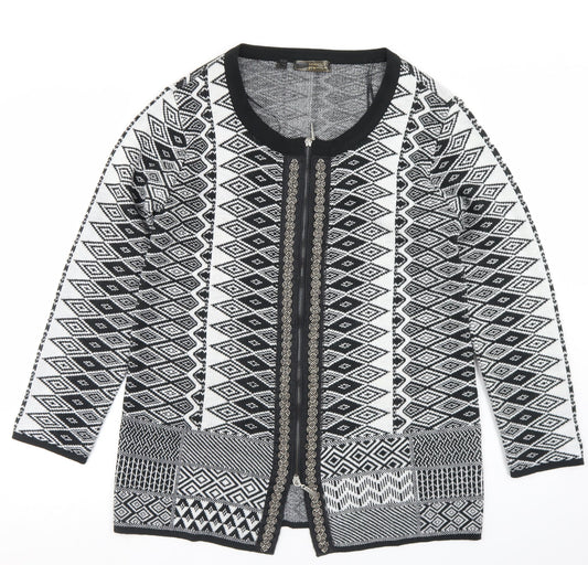 BPC Selection Womens Black Round Neck Argyle/Diamond Acrylic Full Zip Jumper Size M