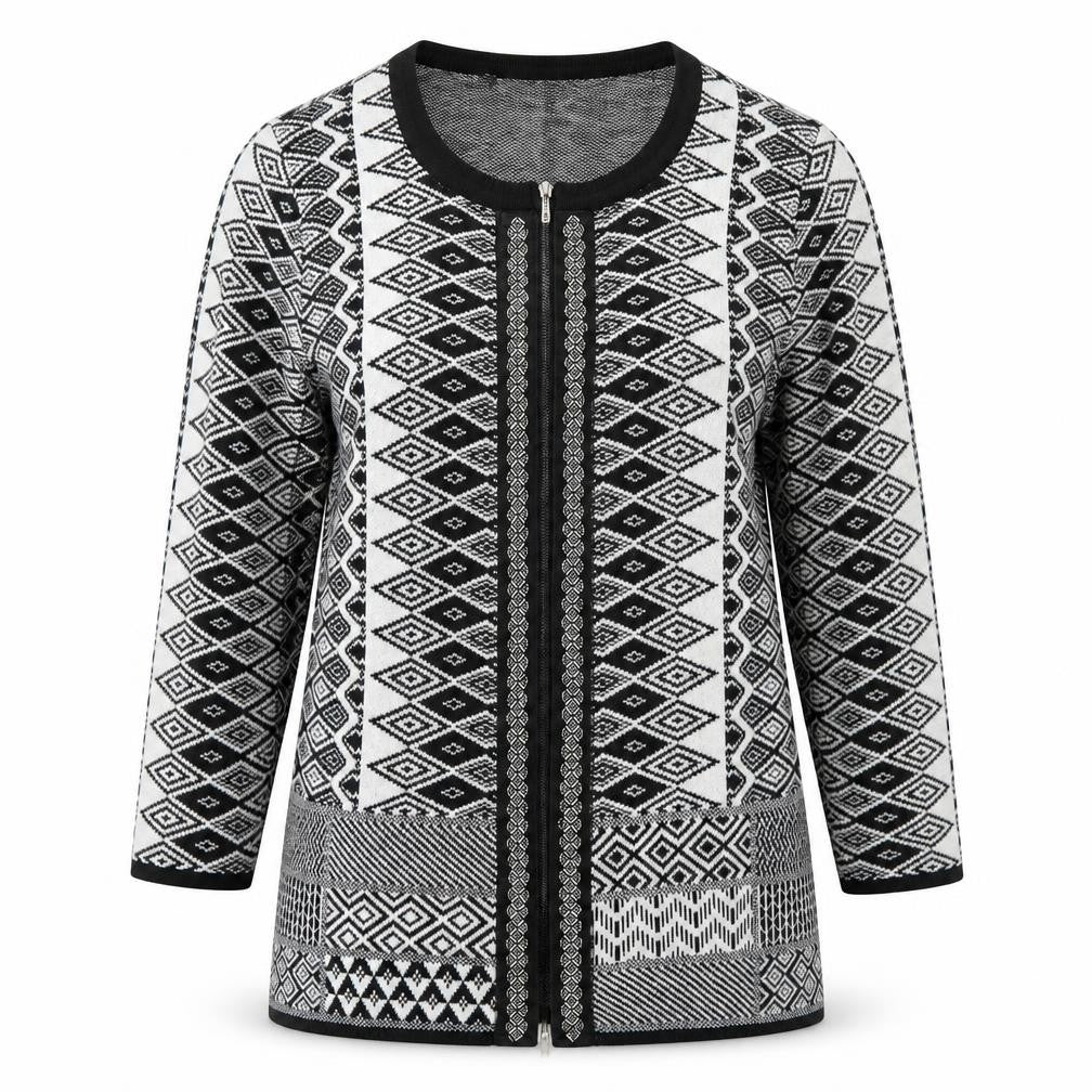 BPC Selection Womens Black Round Neck Argyle/Diamond Acrylic Full Zip Jumper Size M