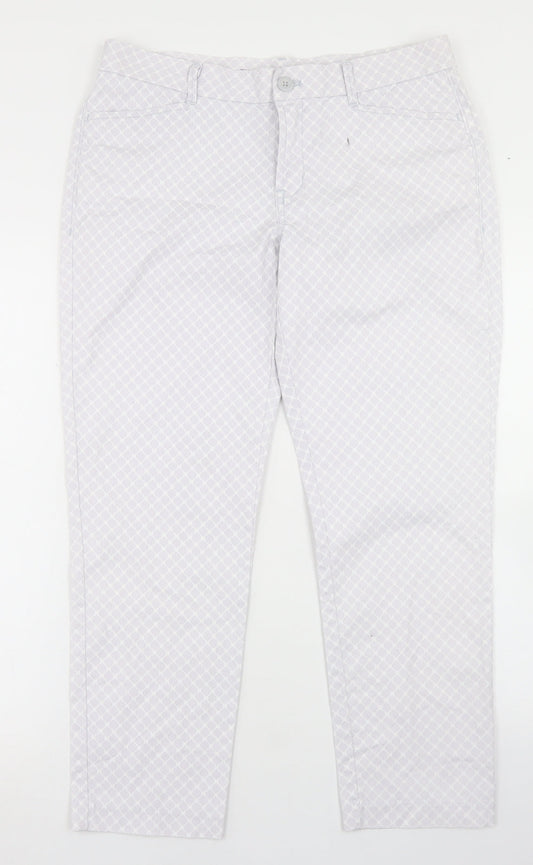 Gap Womens Grey Geometric Cotton Pedal Pusher Trousers Size 6 L26 in Regular Button