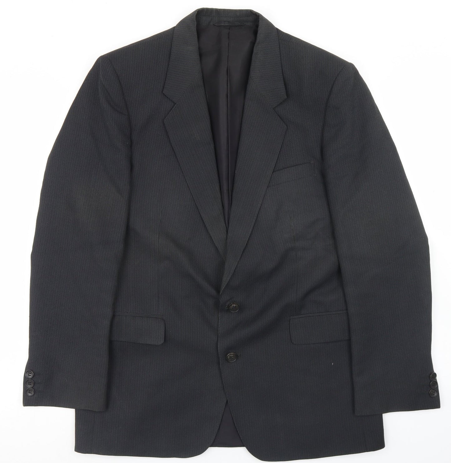 White International Mens Black Striped Polyester Jacket Blazer Size 40