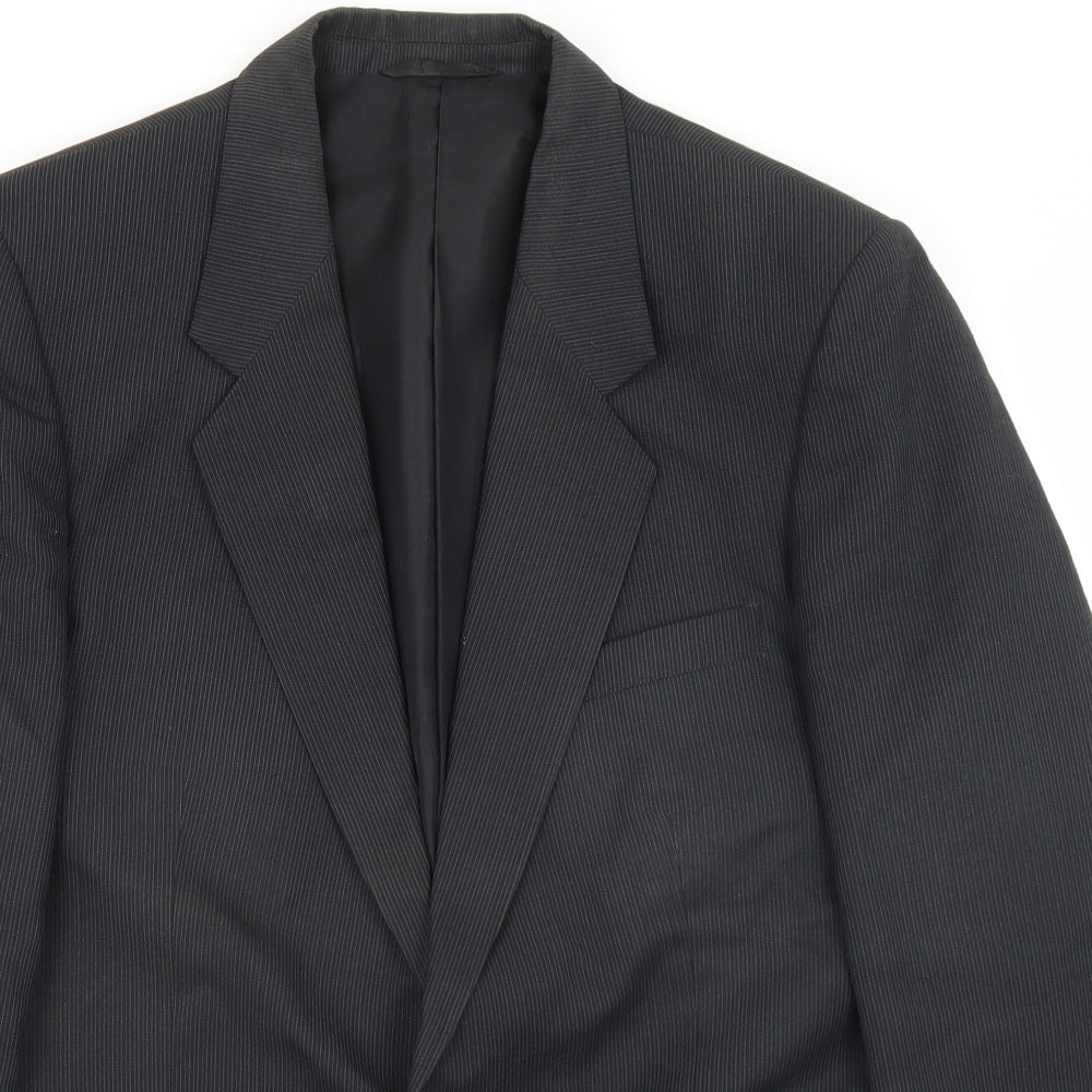 White International Mens Black Striped Polyester Jacket Blazer Size 40