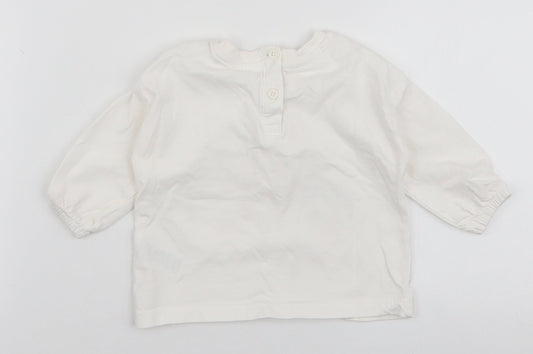 Matalan Girls White  100% Cotton Jersey T-Shirt Size 3-6 Months Round Neck Button - Be happy