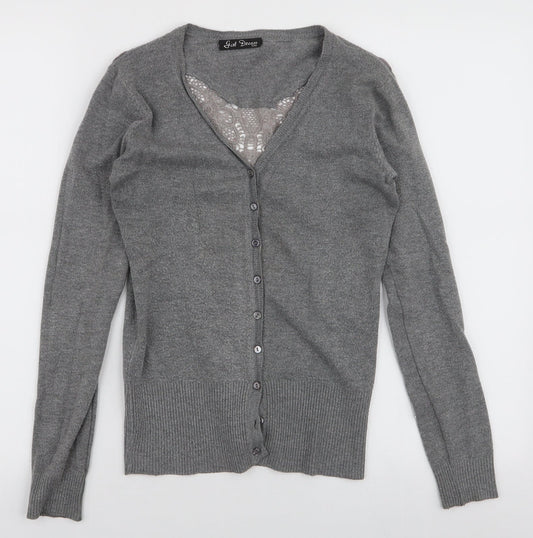 Girl Dream Womens Grey V-Neck  Cotton Cardigan Jumper Size S