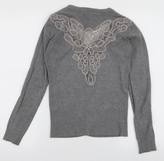 Girl Dream Womens Grey V-Neck  Cotton Cardigan Jumper Size S