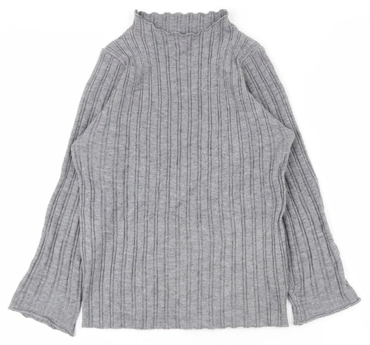 SheIn Girls Grey Striped Viscose Pullover T-Shirt Size 13-14 Years High Neck Magnetic