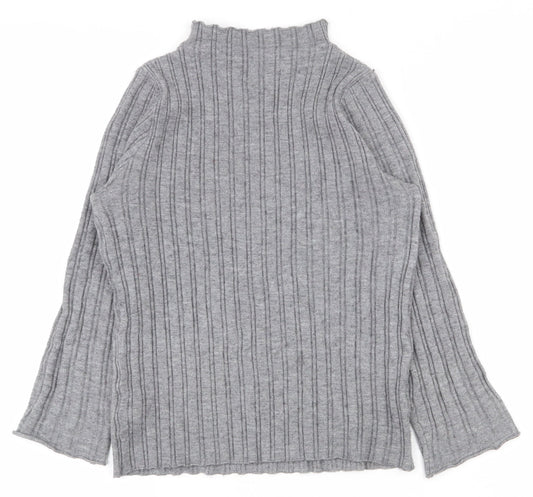 SheIn Girls Grey Striped Viscose Pullover T-Shirt Size 13-14 Years High Neck Magnetic