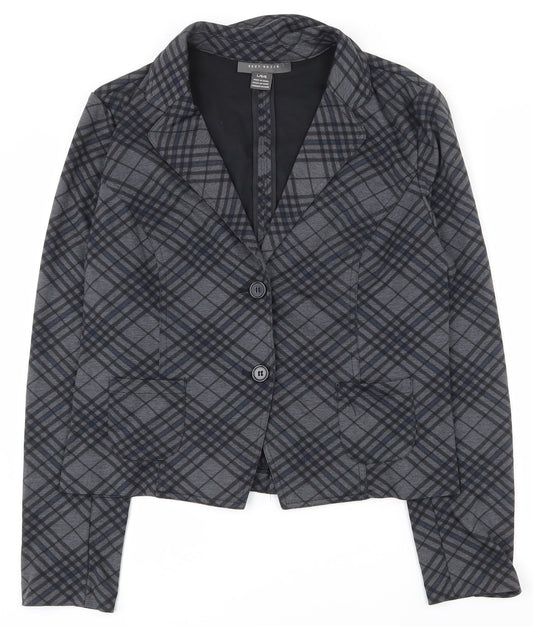 Suzy Shier Womens Grey Plaid Polyester Jacket Suit Jacket Size L