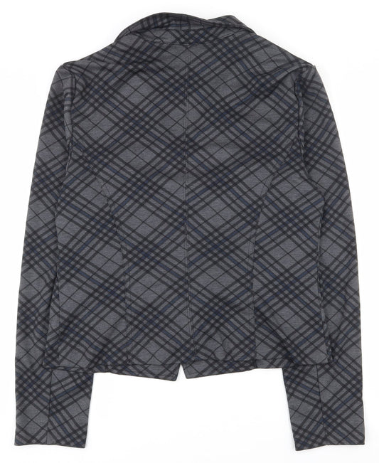 Suzy Shier Womens Grey Plaid Polyester Jacket Suit Jacket Size L