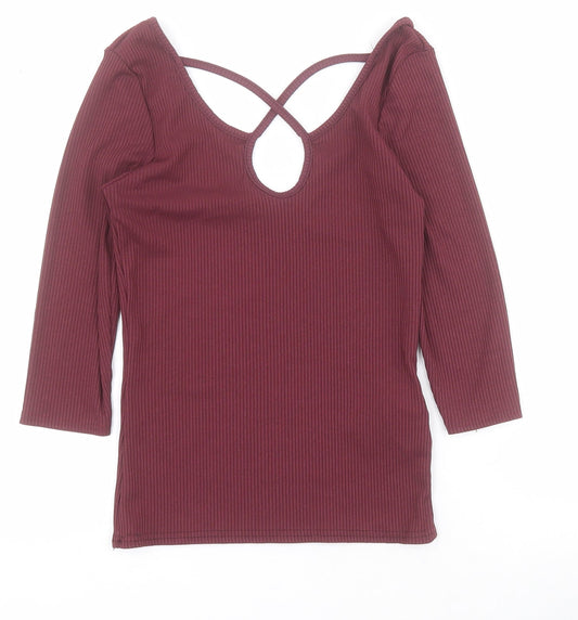 New Look Womens Purple  Polyester Camisole T-Shirt Size 10 Scoop Neck - Ribbed