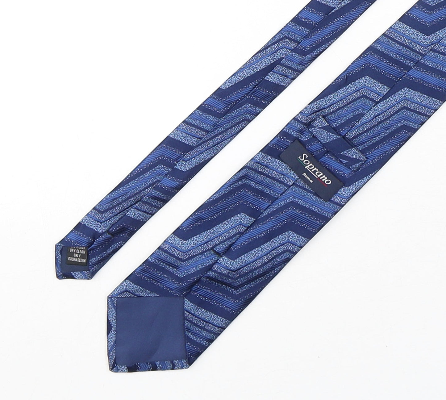 Soprano Mens Blue Geometric Silk Pointed Tie One Size