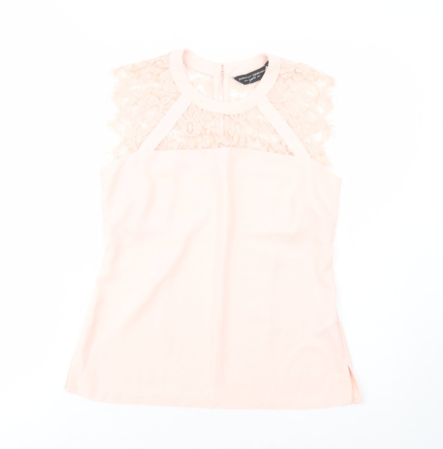 Dorothy Perkins Womens Pink  Polyester Basic Blouse Size 8 Crew Neck - Lace Detail