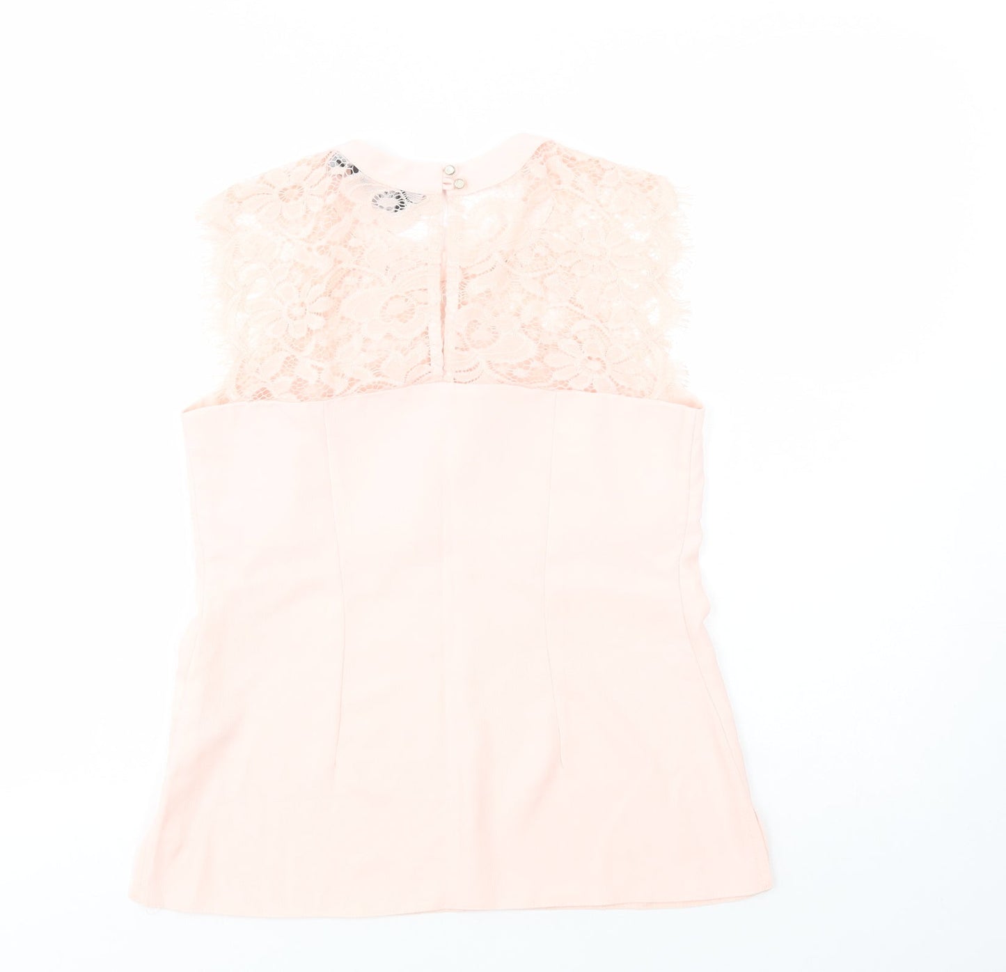 Dorothy Perkins Womens Pink  Polyester Basic Blouse Size 8 Crew Neck - Lace Detail