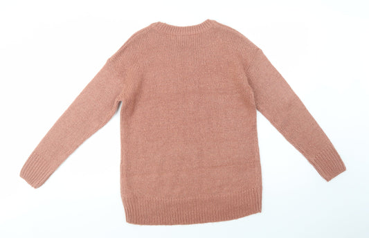 New Look Womens Pink Crew Neck  Acrylic Pullover Jumper Size S