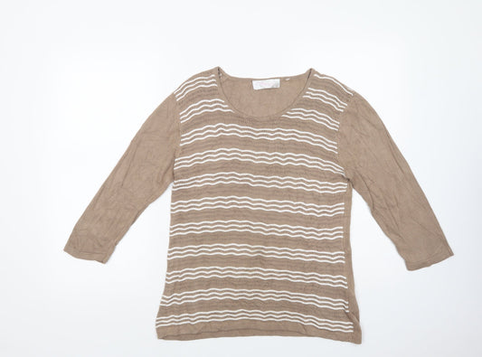 Fabrizio Womens Brown Scoop Neck Striped Viscose Pullover Jumper Size M